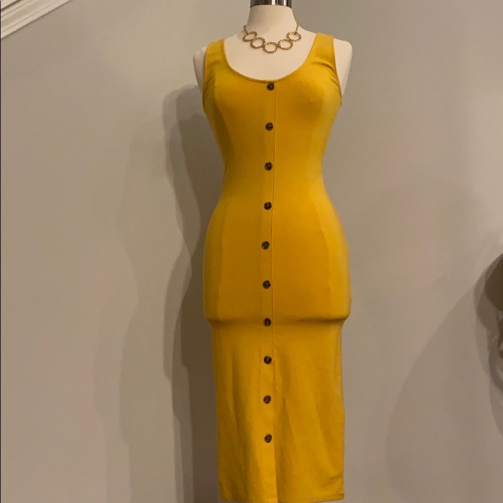 Forever 21 Yellow Midi Knit Dress (Brand New)